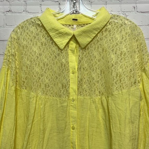 Free People Lace Combo Button Down Top - Picture 2 of 11